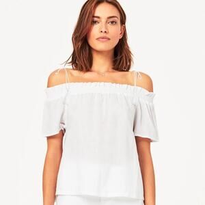 DL1961 Cornelia Cropped Top Womens XS White Off Shoulder Linen Blend Tasseled